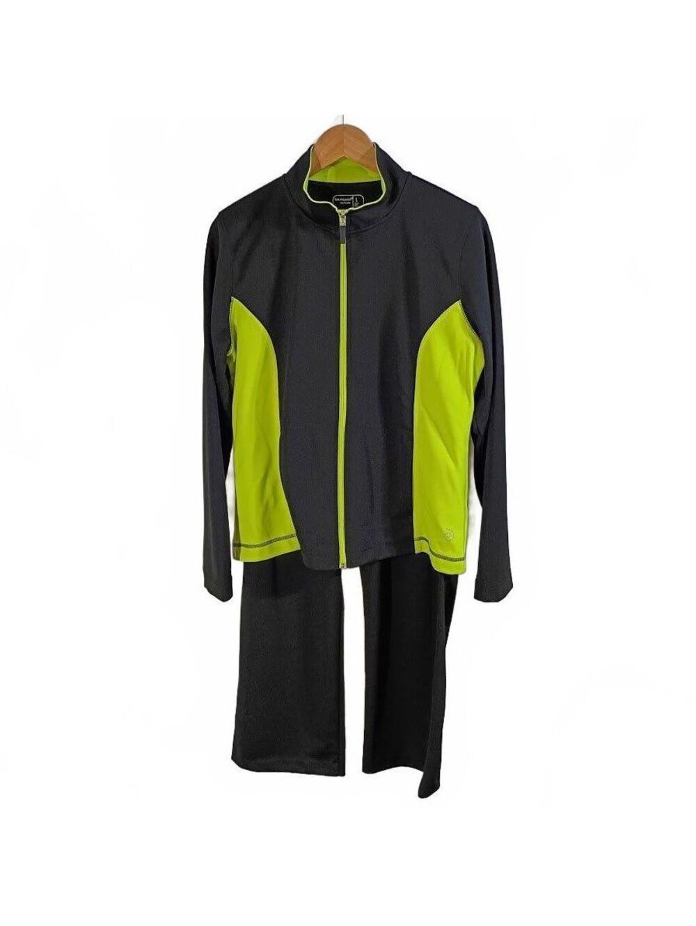 Be Inspired Black and Lime Green Two-Piece Activewear Set Size L